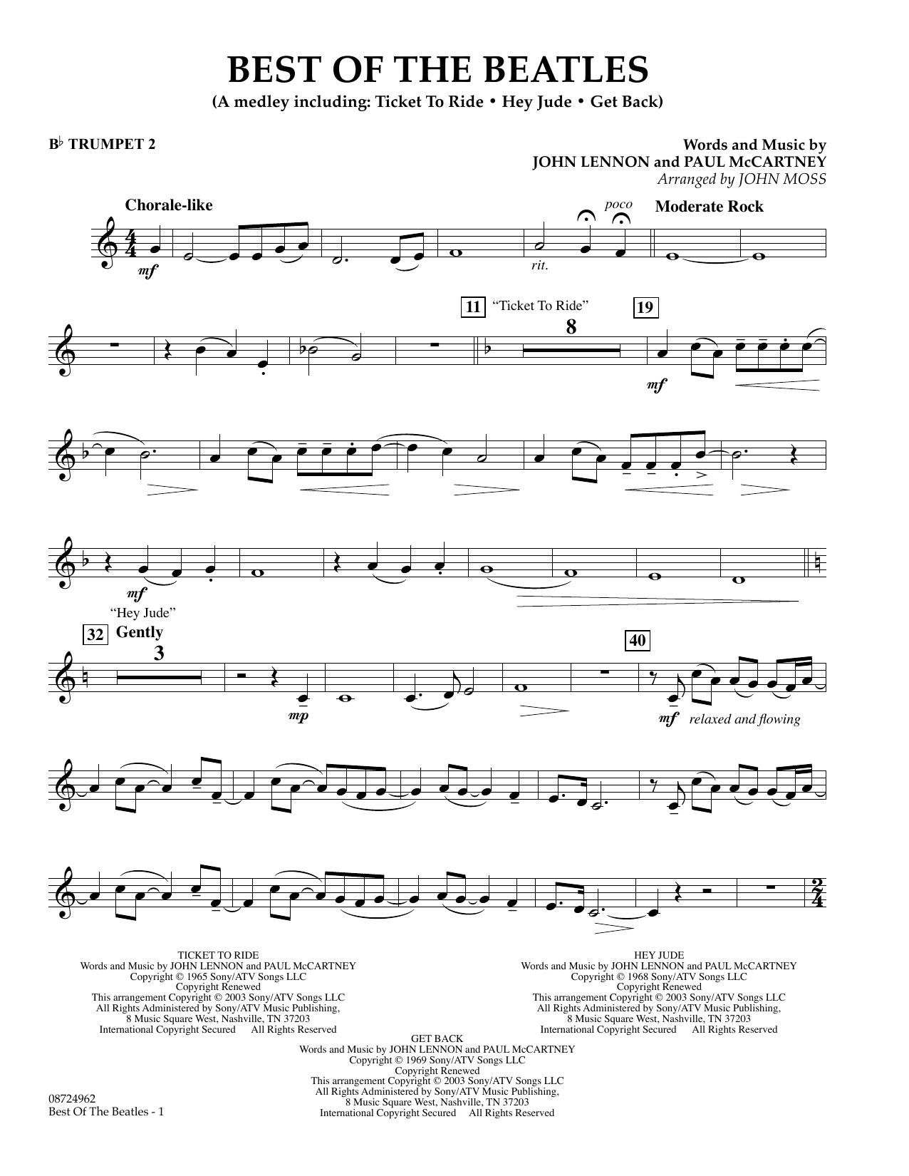 John Moss Best of the Beatles - Bb Trumpet 2 Sheet Music Notes & Chords for Concert Band - Download or Print PDF
