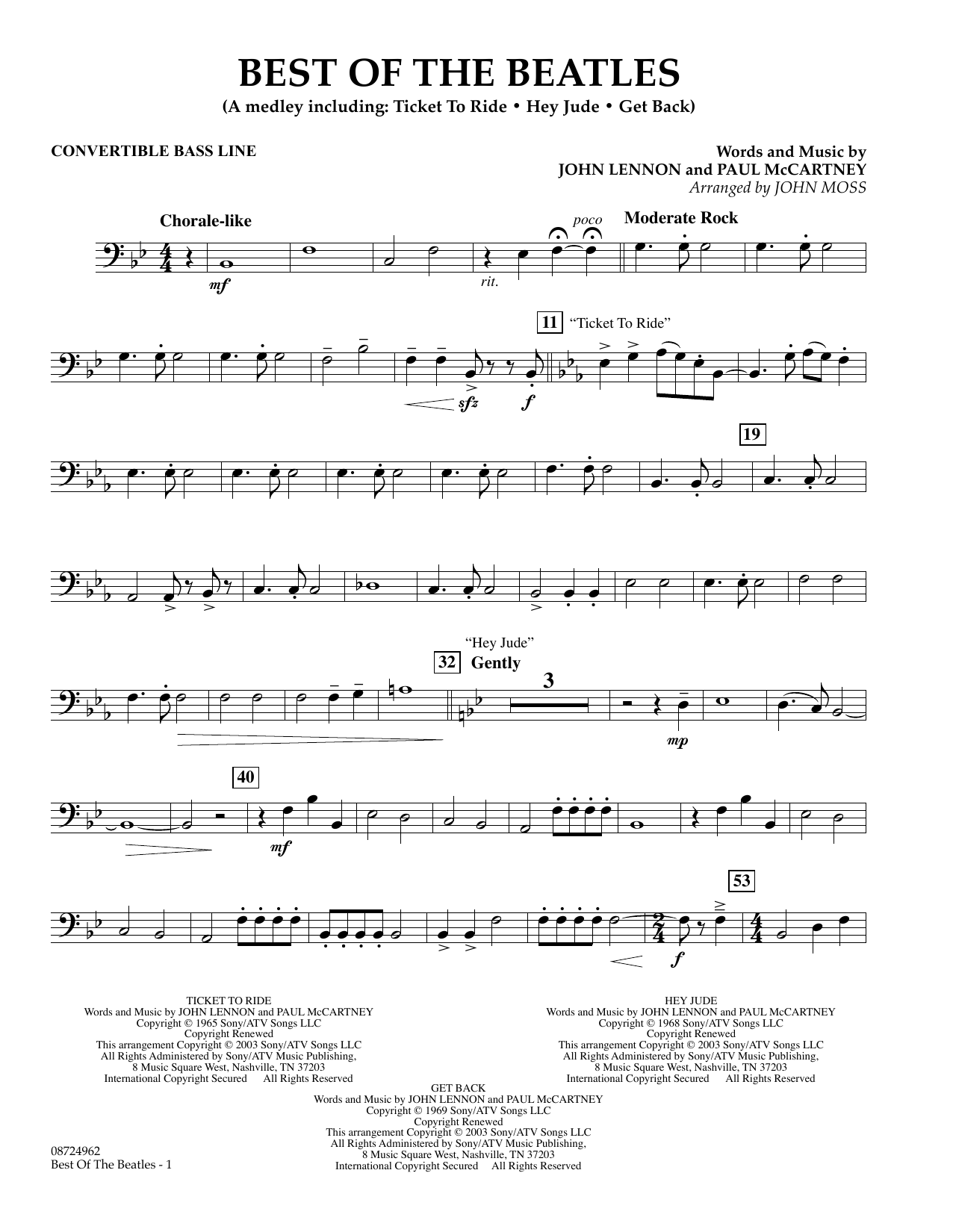 John Moss Best of the Beatles - Convertible Bass Line Sheet Music Notes & Chords for Concert Band - Download or Print PDF