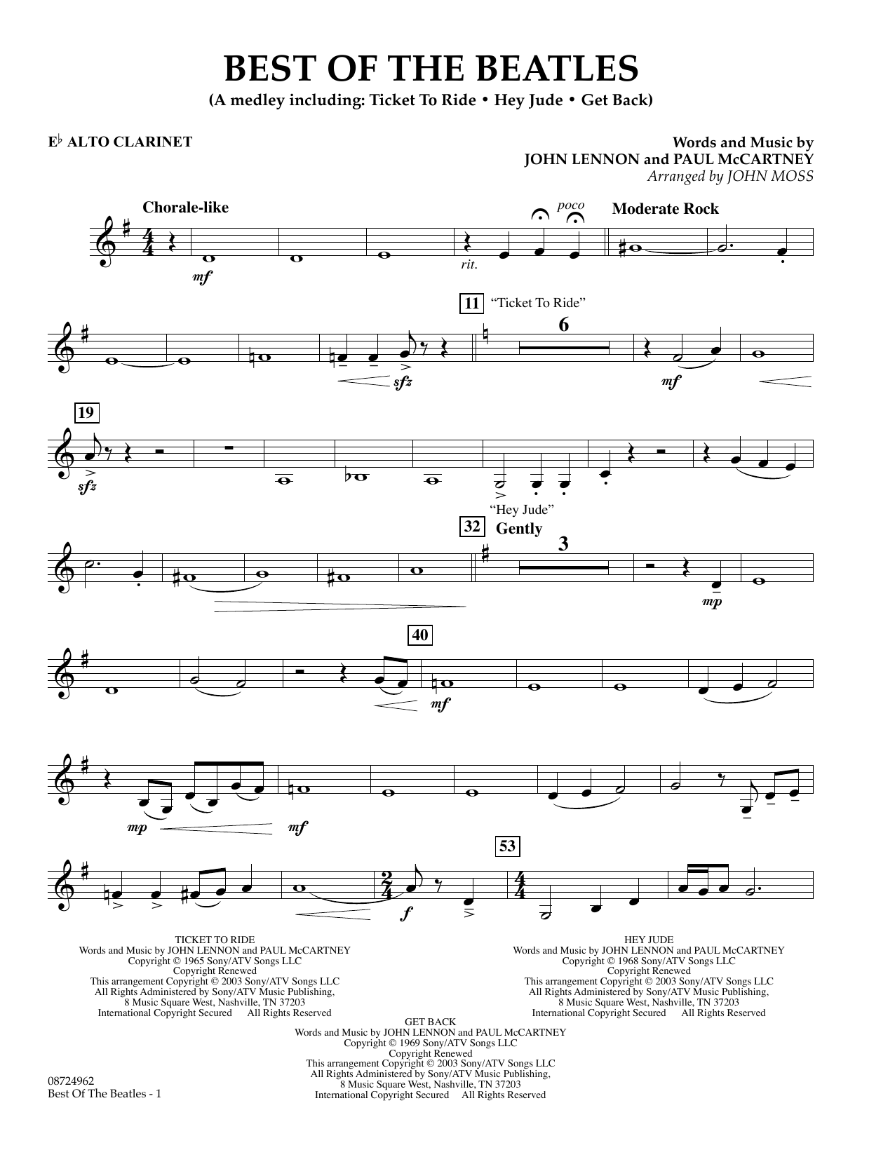 John Moss Best of the Beatles - Eb Alto Clarinet Sheet Music Notes & Chords for Concert Band - Download or Print PDF