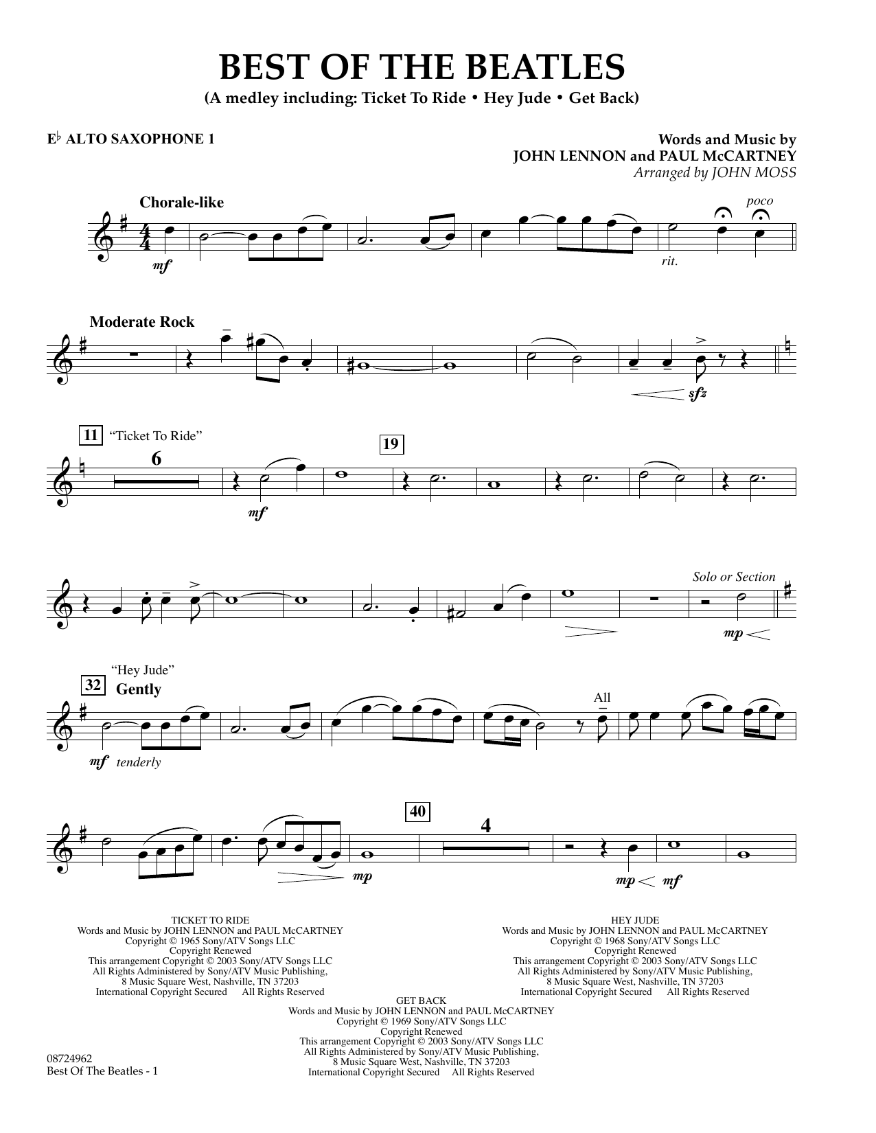 John Moss Best of the Beatles - Eb Alto Saxophone 1 Sheet Music Notes & Chords for Concert Band - Download or Print PDF