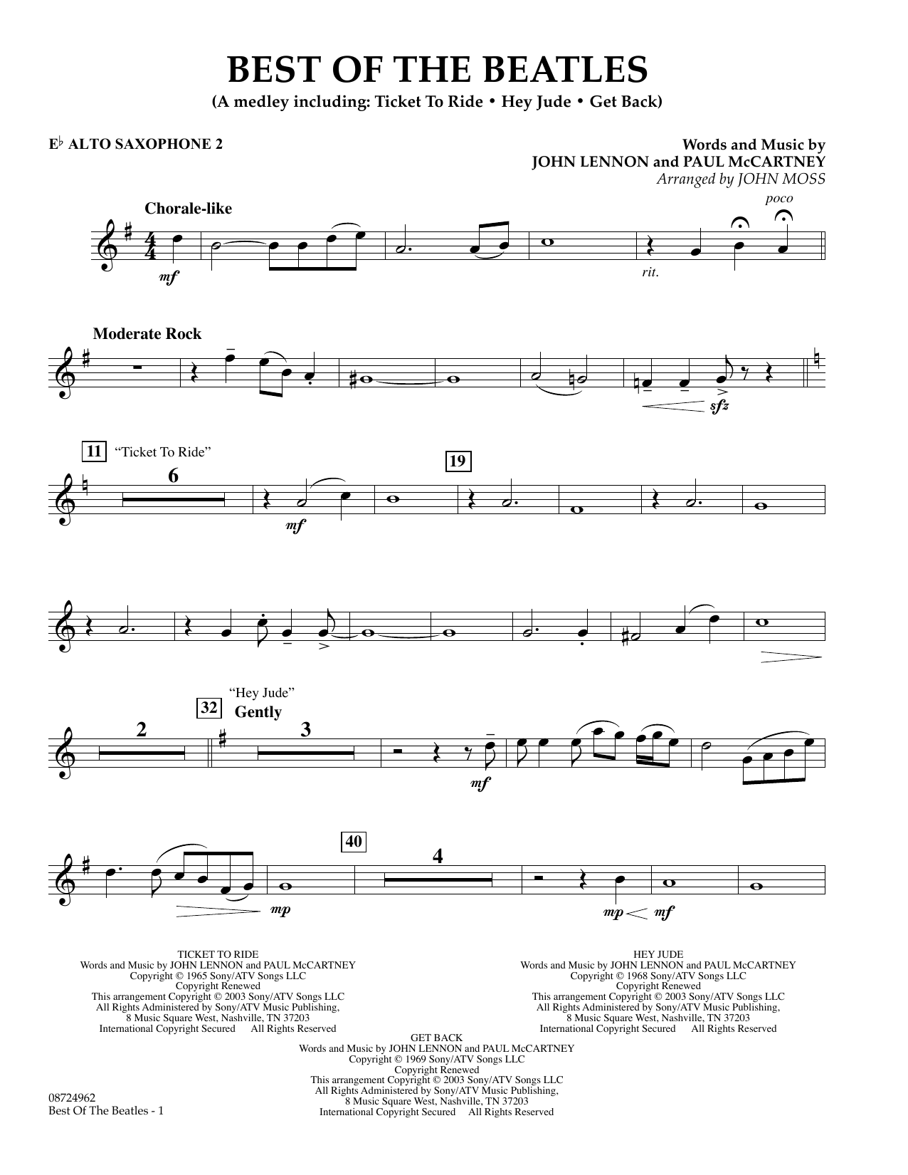John Moss Best of the Beatles - Eb Alto Saxophone 2 Sheet Music Notes & Chords for Concert Band - Download or Print PDF