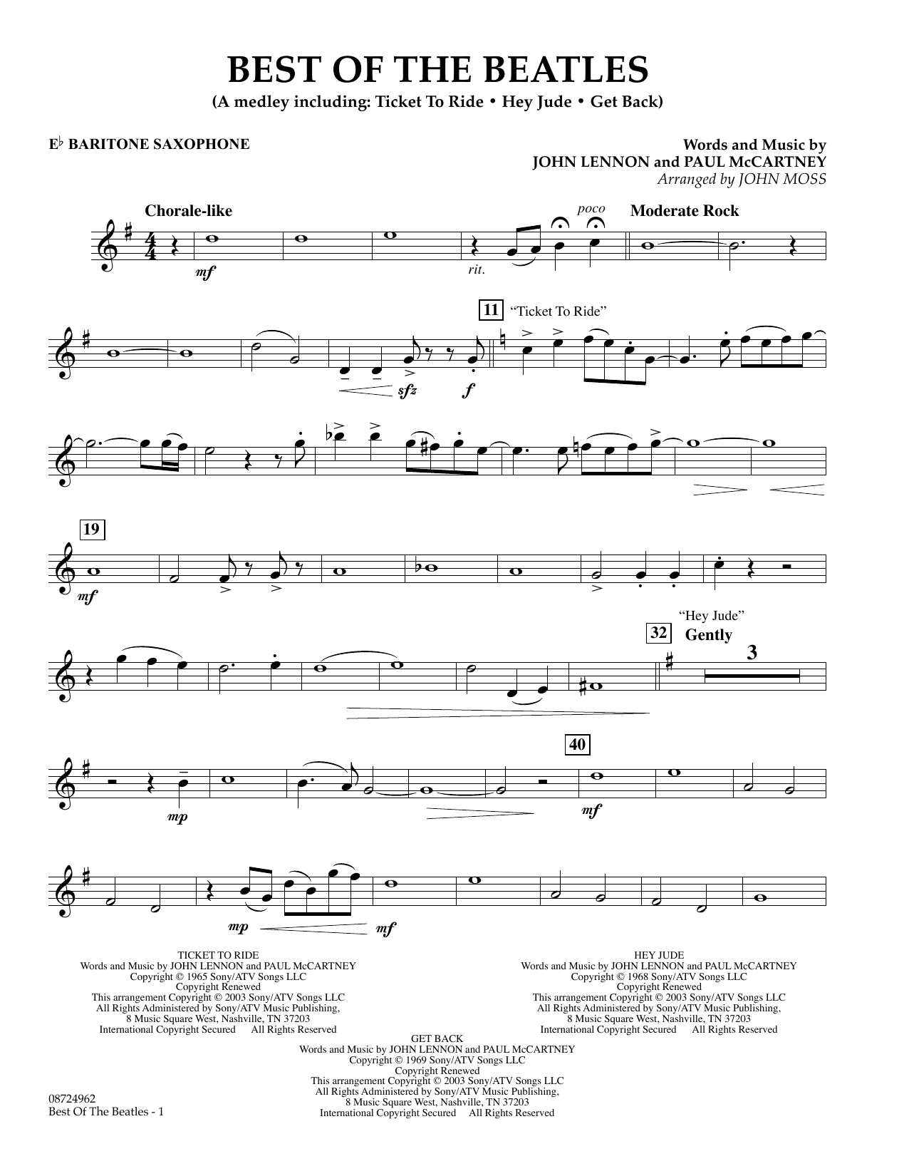 John Moss Best of the Beatles - Eb Baritone Saxophone Sheet Music Notes & Chords for Concert Band - Download or Print PDF