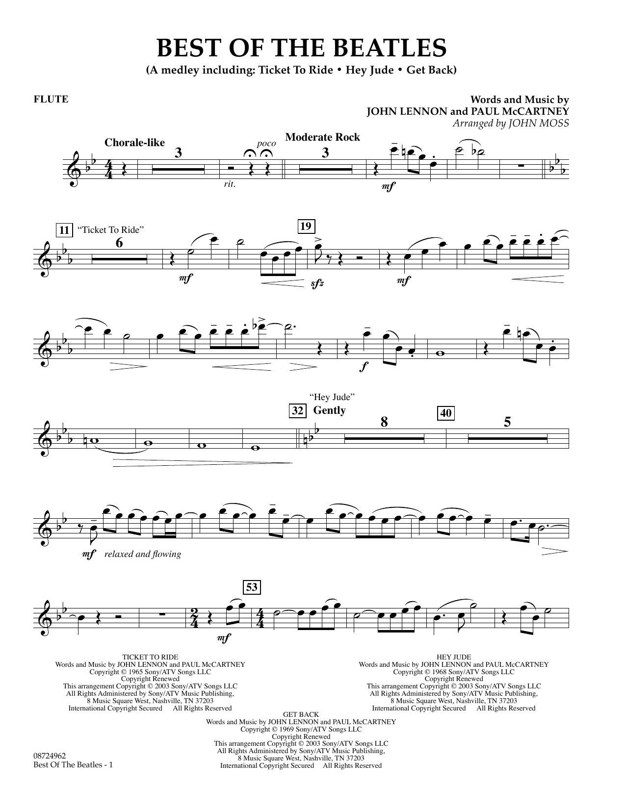 John Moss Best of the Beatles - Flute Sheet Music Notes & Chords for Concert Band - Download or Print PDF