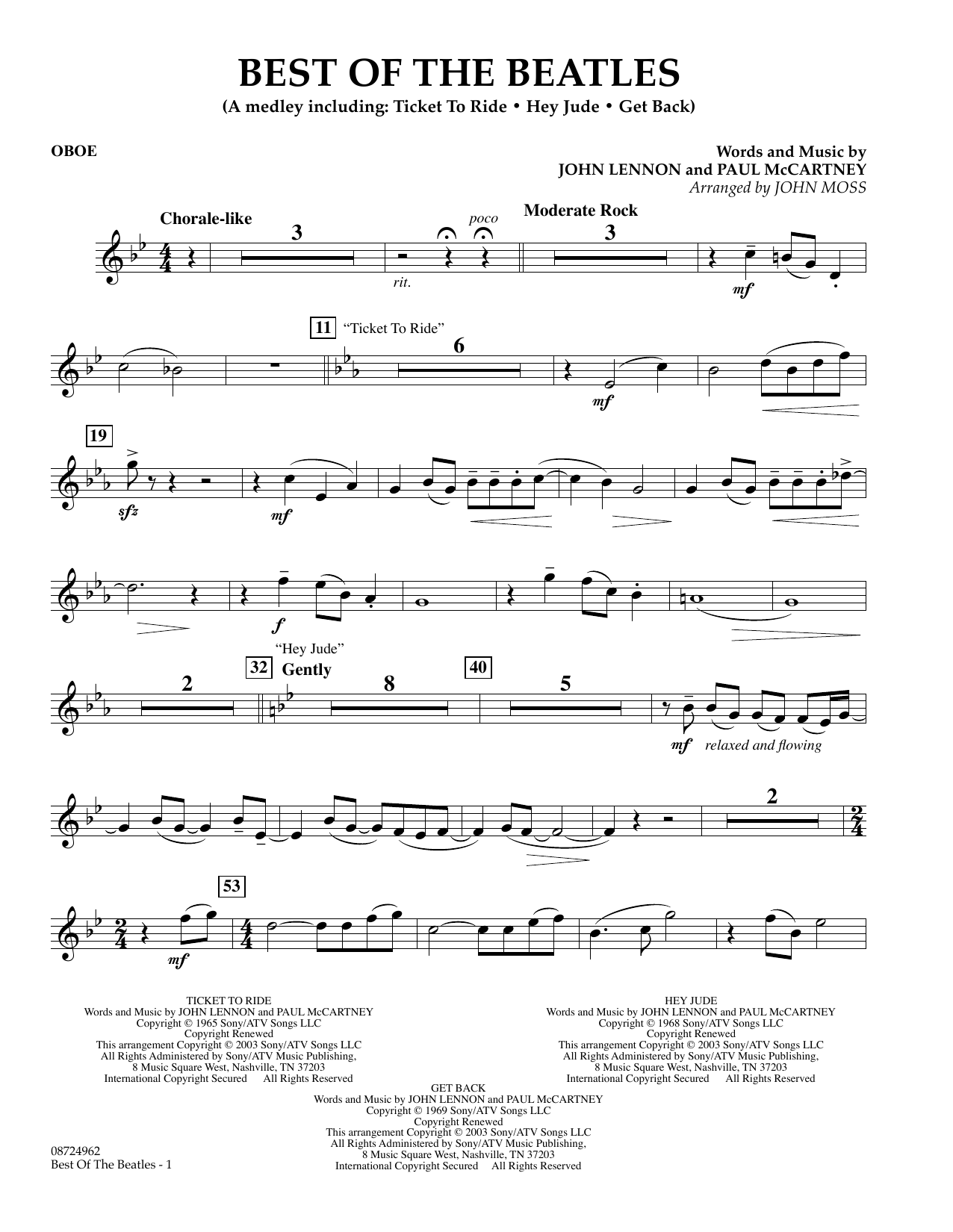 John Moss Best of the Beatles - Oboe Sheet Music Notes & Chords for Concert Band - Download or Print PDF