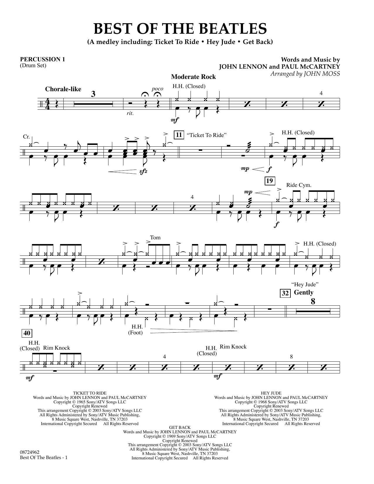 John Moss Best of the Beatles - Percussion 1 Sheet Music Notes & Chords for Concert Band - Download or Print PDF