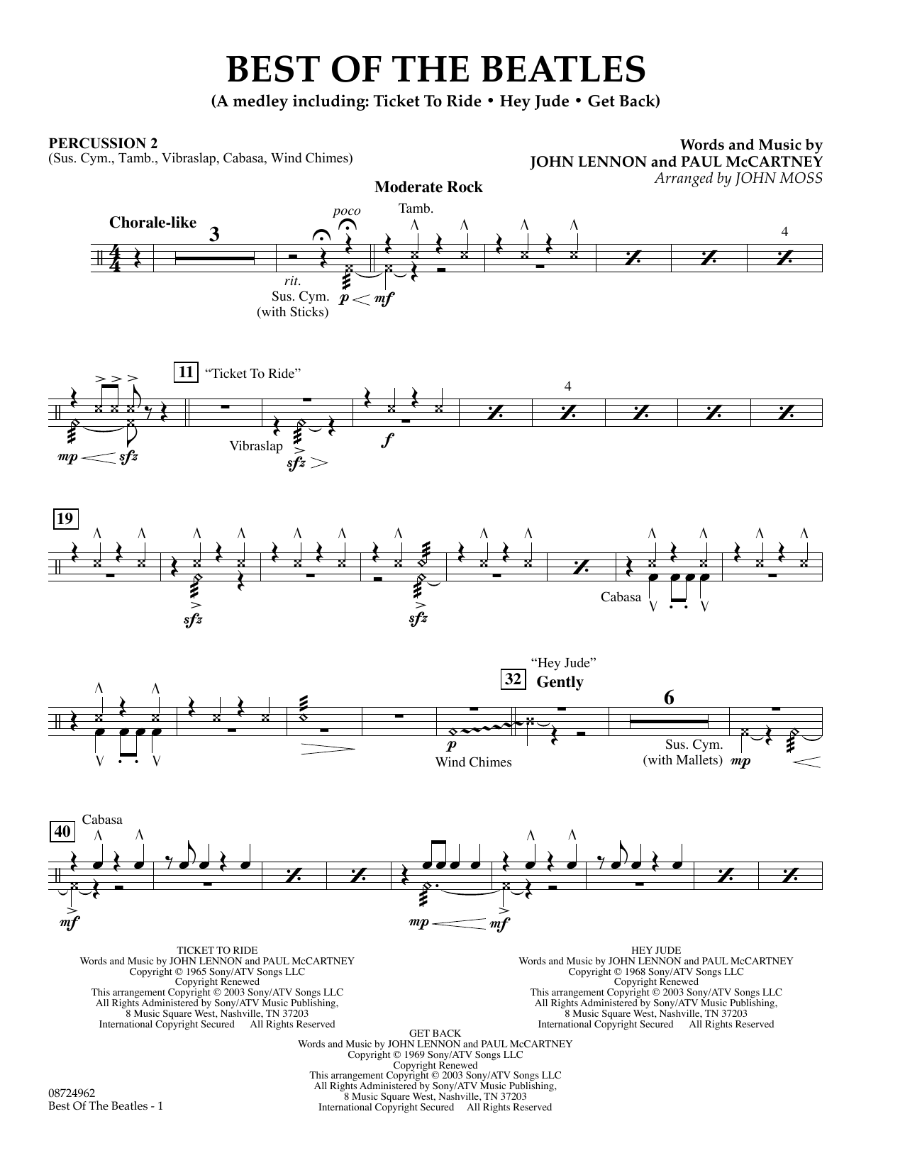 John Moss Best of the Beatles - Percussion 2 Sheet Music Notes & Chords for Concert Band - Download or Print PDF