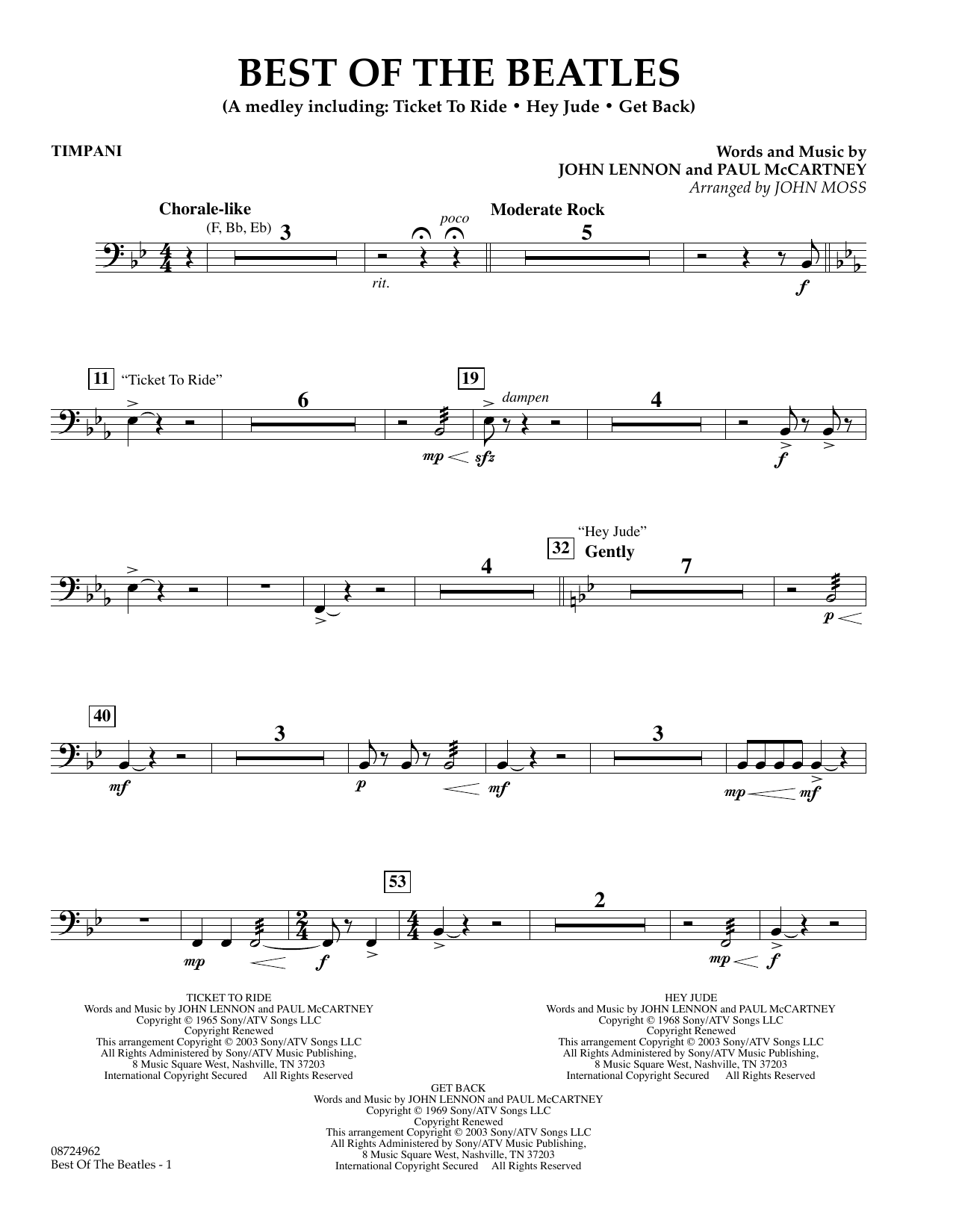 John Moss Best of the Beatles - Timpani Sheet Music Notes & Chords for Concert Band - Download or Print PDF