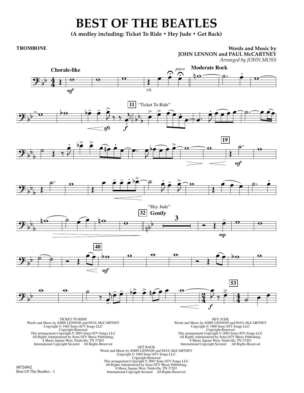 John Moss Best of the Beatles - Trombone Sheet Music Notes & Chords for Concert Band - Download or Print PDF