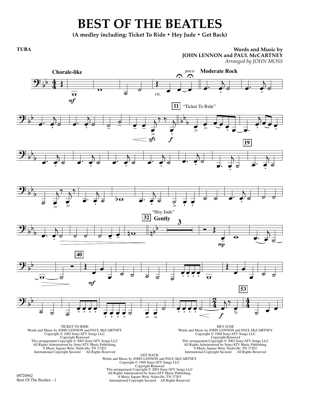 John Moss Best of the Beatles - Tuba Sheet Music Notes & Chords for Concert Band - Download or Print PDF
