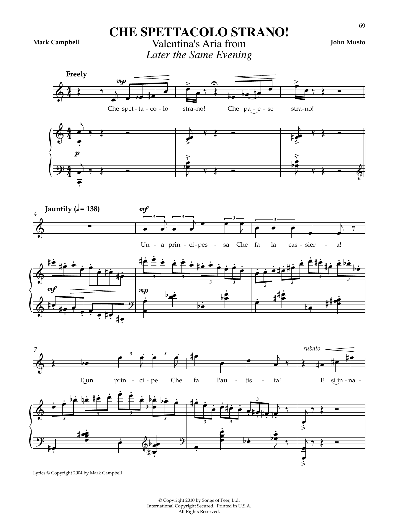 John Musto Che Spettacolo Strano! Sheet Music Notes & Chords for Piano & Vocal - Download or Print PDF