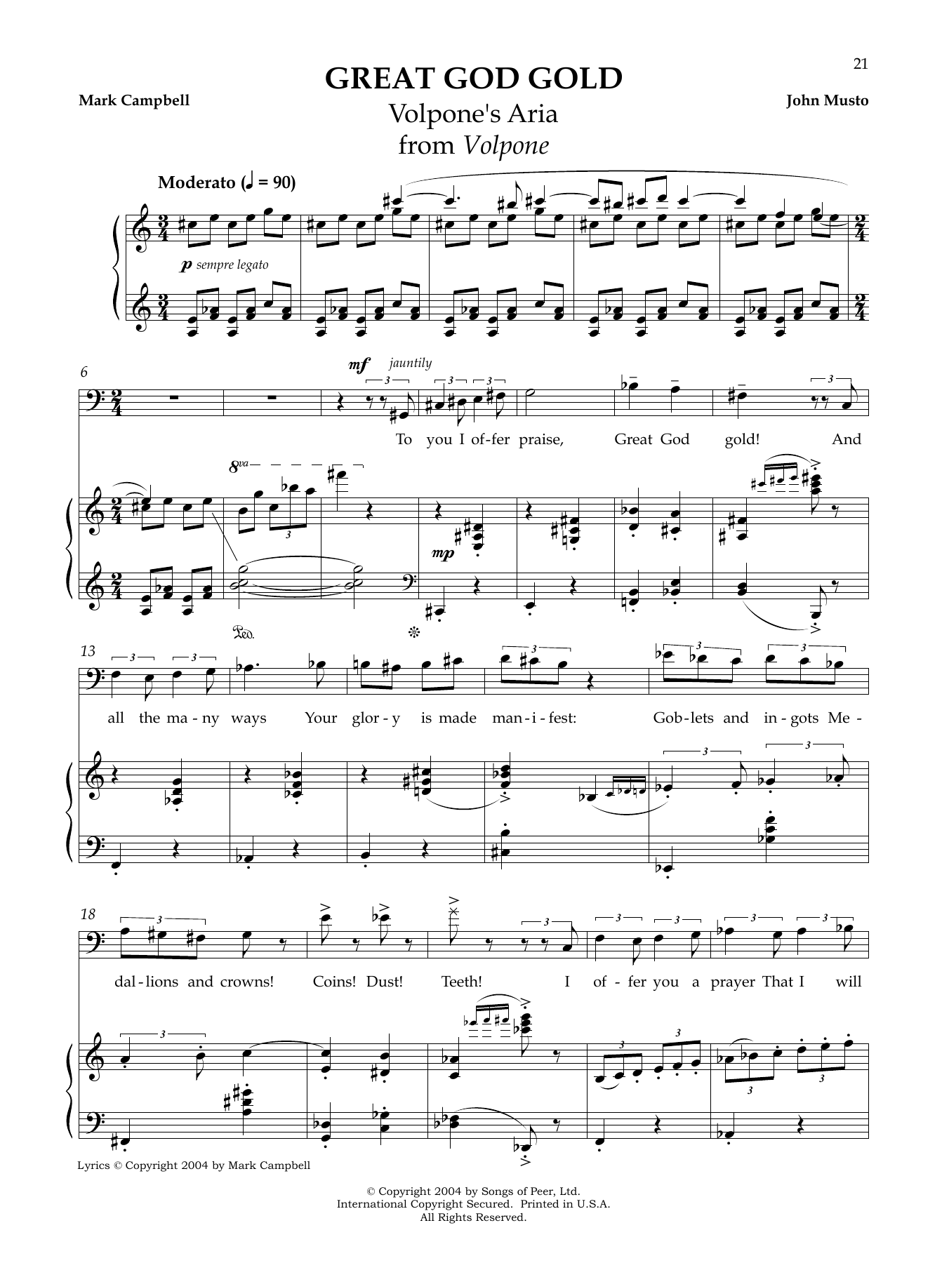 John Musto Great God Gold Sheet Music Notes & Chords for Piano & Vocal - Download or Print PDF