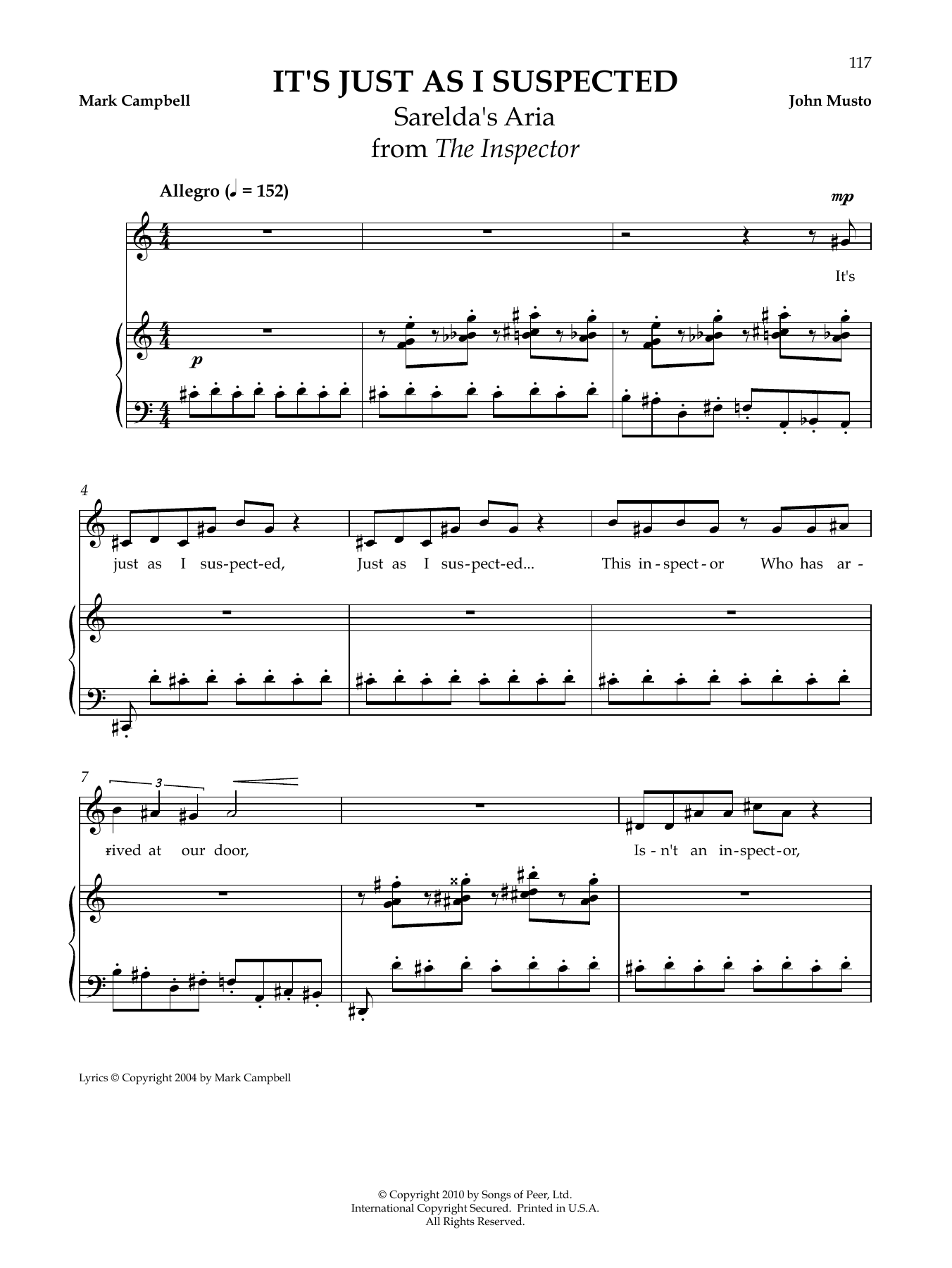 John Musto It's Just As I Suspected Sheet Music Notes & Chords for Piano & Vocal - Download or Print PDF