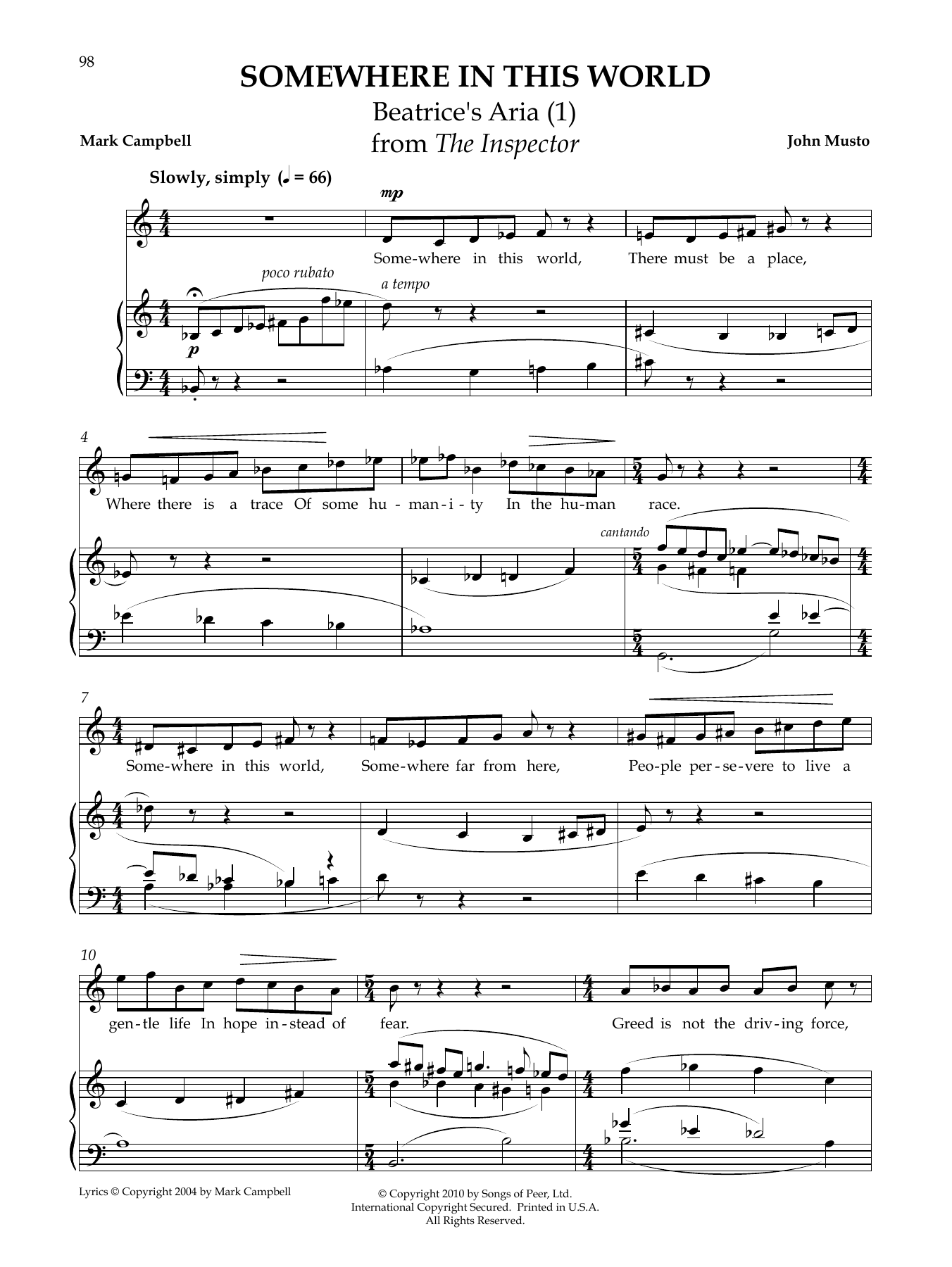 John Musto Somewhere In This World Sheet Music Notes & Chords for Piano & Vocal - Download or Print PDF