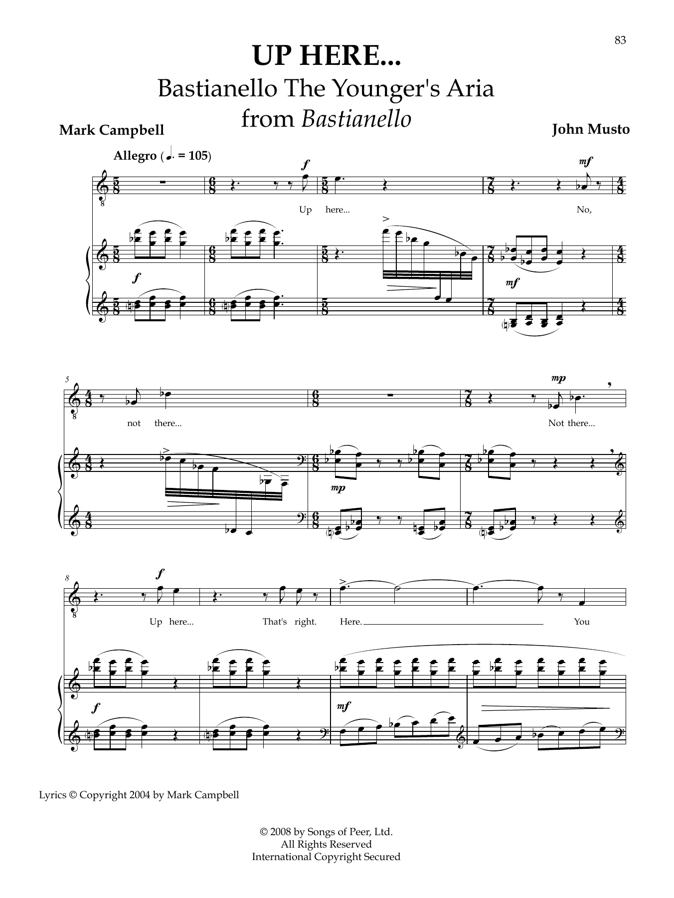 John Musto Up Here... Sheet Music Notes & Chords for Piano & Vocal - Download or Print PDF
