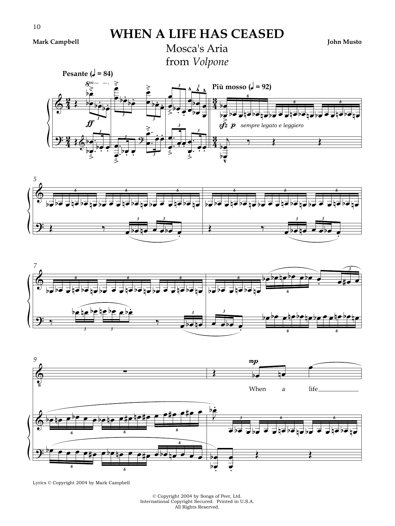 John Musto When A Life Has Ceased Sheet Music Notes & Chords for Piano & Vocal - Download or Print PDF