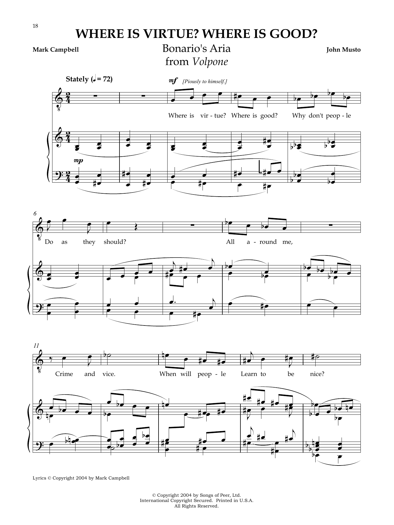 John Musto Where Is Virtue? Where Is Good? Sheet Music Notes & Chords for Piano & Vocal - Download or Print PDF