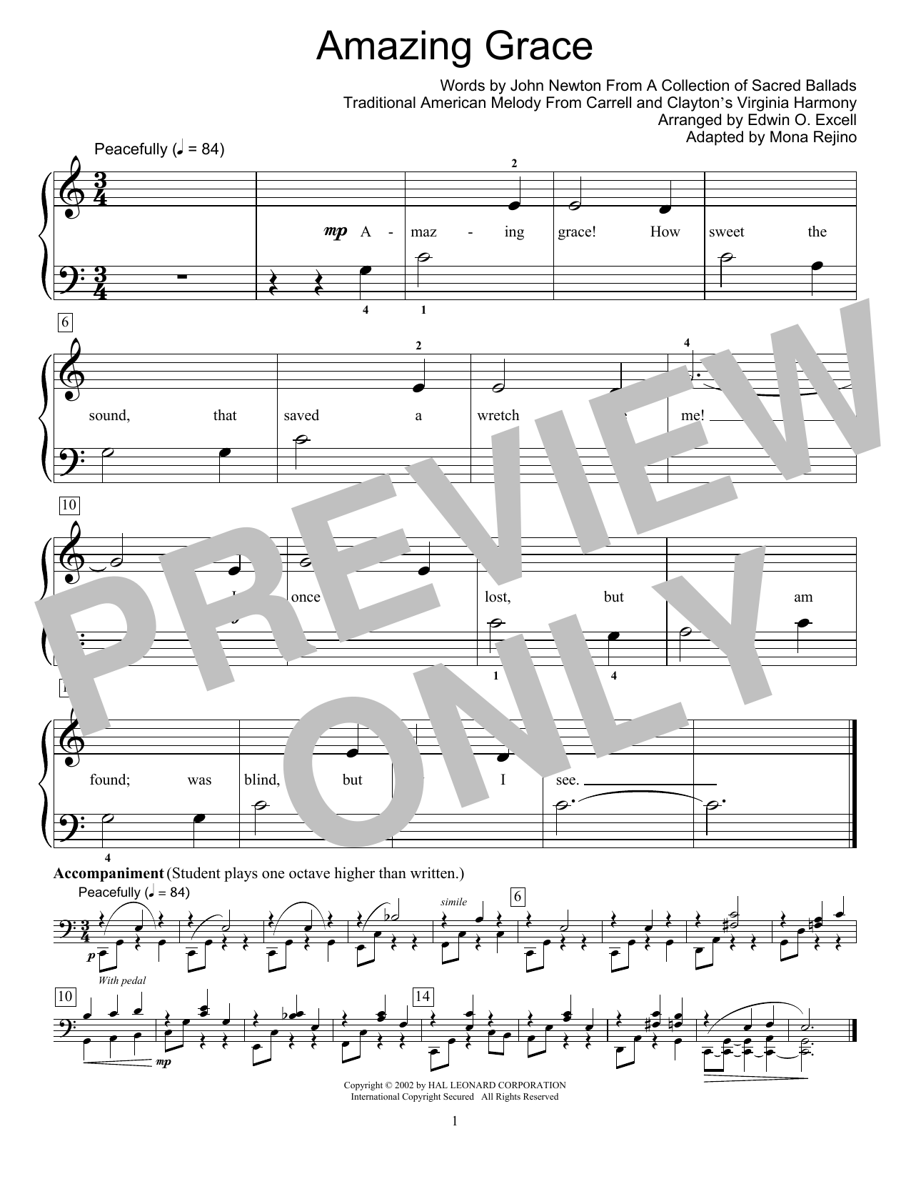 Fred Kern Amazing Grace Sheet Music Notes & Chords for Educational Piano - Download or Print PDF