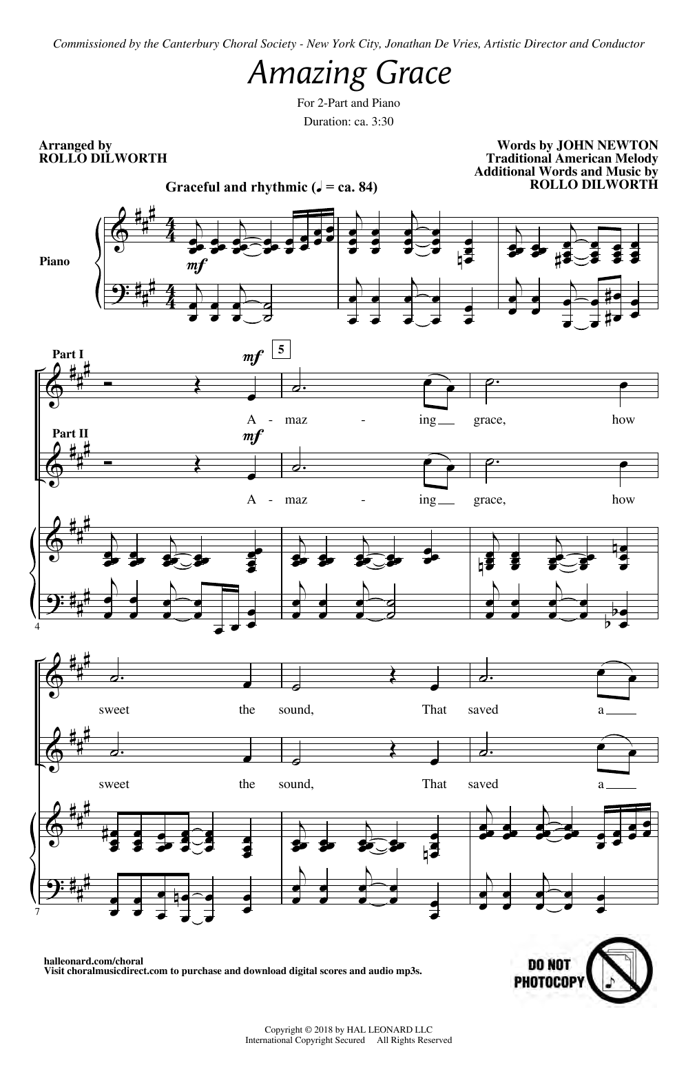 John Newton Amazing Grace (arr. Rollo Dilworth) Sheet Music Notes & Chords for 2-Part Choir - Download or Print PDF