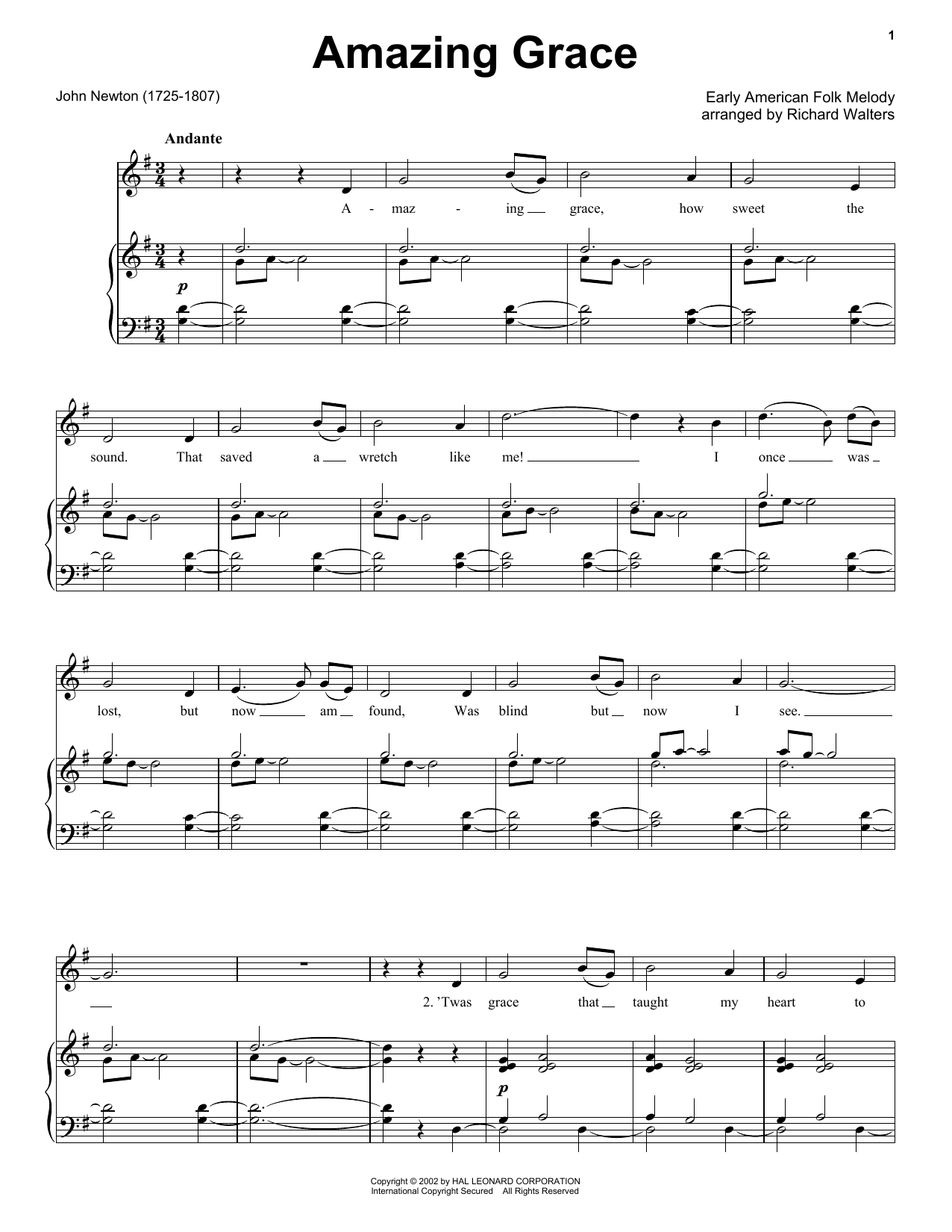 John Newton Amazing Grace Sheet Music Notes & Chords for Educational Piano - Download or Print PDF
