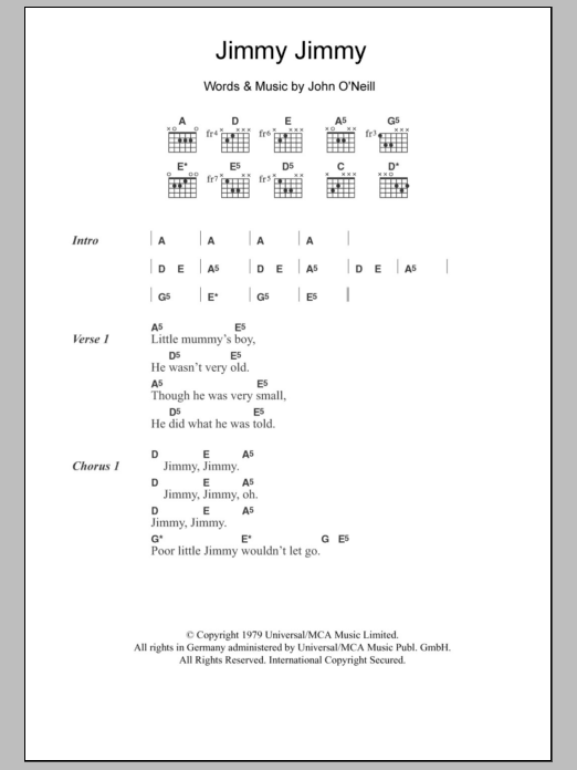 John O'Neill Jimmy Jimmy Sheet Music Notes & Chords for Guitar Chords/Lyrics - Download or Print PDF