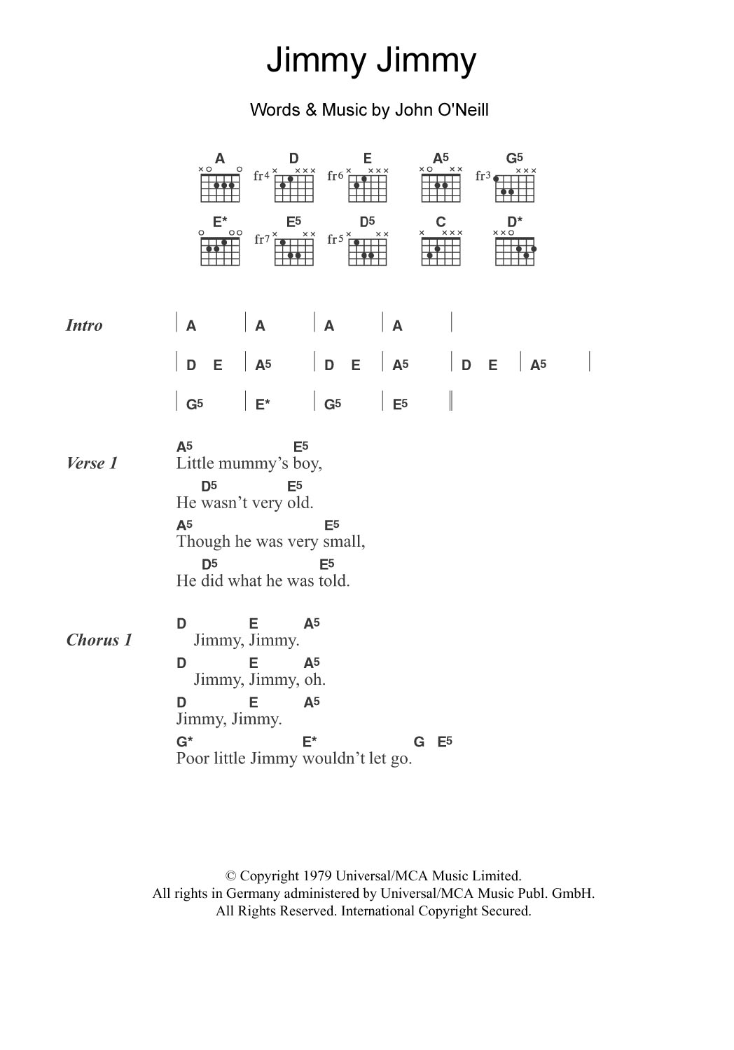 John O'Neill Jimmy Jimmy Sheet Music Notes & Chords for Guitar Chords/Lyrics - Download or Print PDF