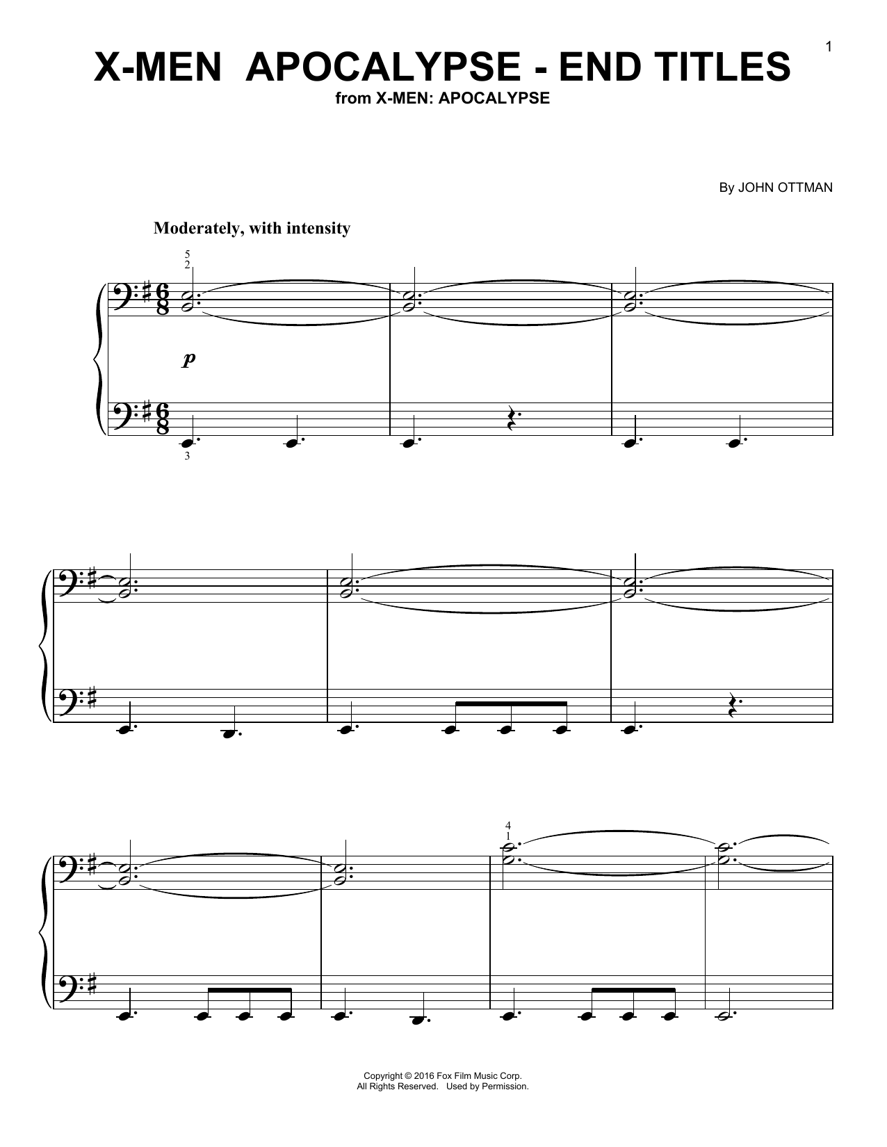 John Ottman X-Men: Apocalypse - End Titles Sheet Music Notes & Chords for Big Note Piano - Download or Print PDF