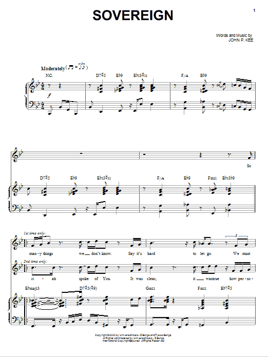 John P. Kee Sovereign Sheet Music Notes & Chords for Piano, Vocal & Guitar (Right-Hand Melody) - Download or Print PDF