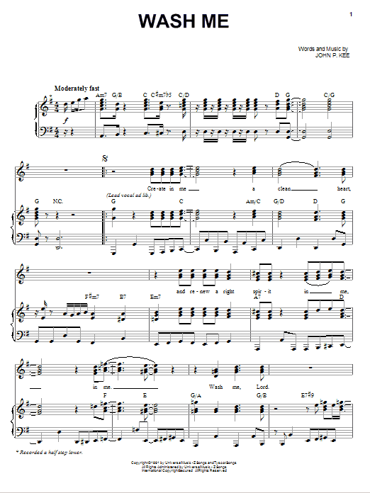 John P. Kee Wash Me Sheet Music Notes & Chords for Piano, Vocal & Guitar (Right-Hand Melody) - Download or Print PDF