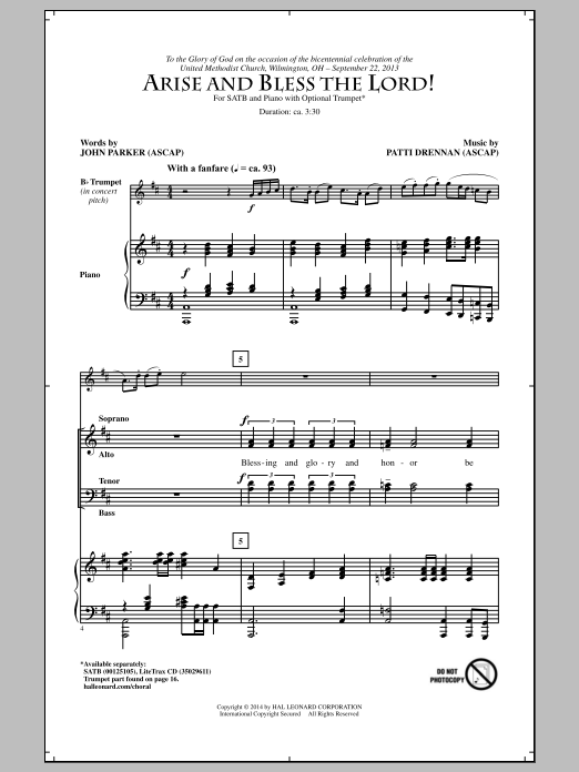 John Parker Arise And Bless The Lord! Sheet Music Notes & Chords for SATB - Download or Print PDF