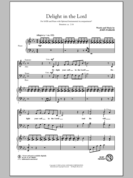 John Parker Delight In The Lord Sheet Music Notes & Chords for SATB - Download or Print PDF