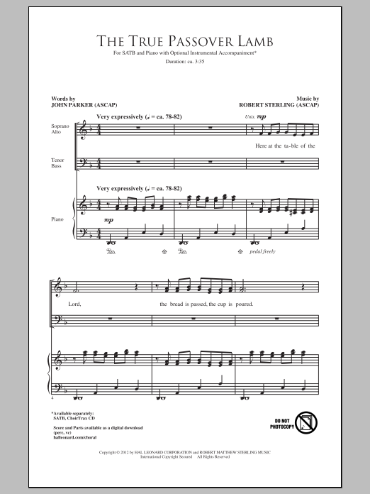 Robert Sterling The True Passover Lamb Sheet Music Notes & Chords for SATB - Download or Print PDF