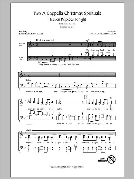 David Lantz III Two A Cappella Christmas Spirituals (arr. John Parker) Sheet Music Notes & Chords for SATB - Download or Print PDF