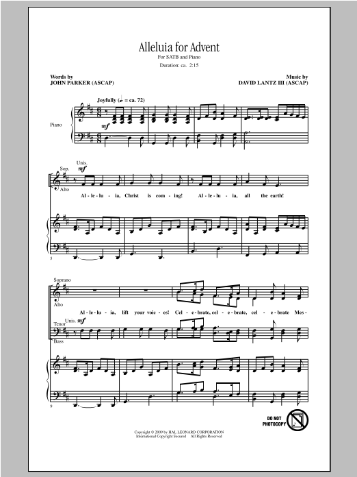 David Lantz III Alleluia For Advent Sheet Music Notes & Chords for SATB - Download or Print PDF