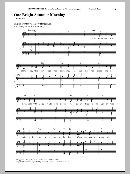 John Parry One Bright Summer Morning Sheet Music Notes & Chords for Piano - Download or Print PDF