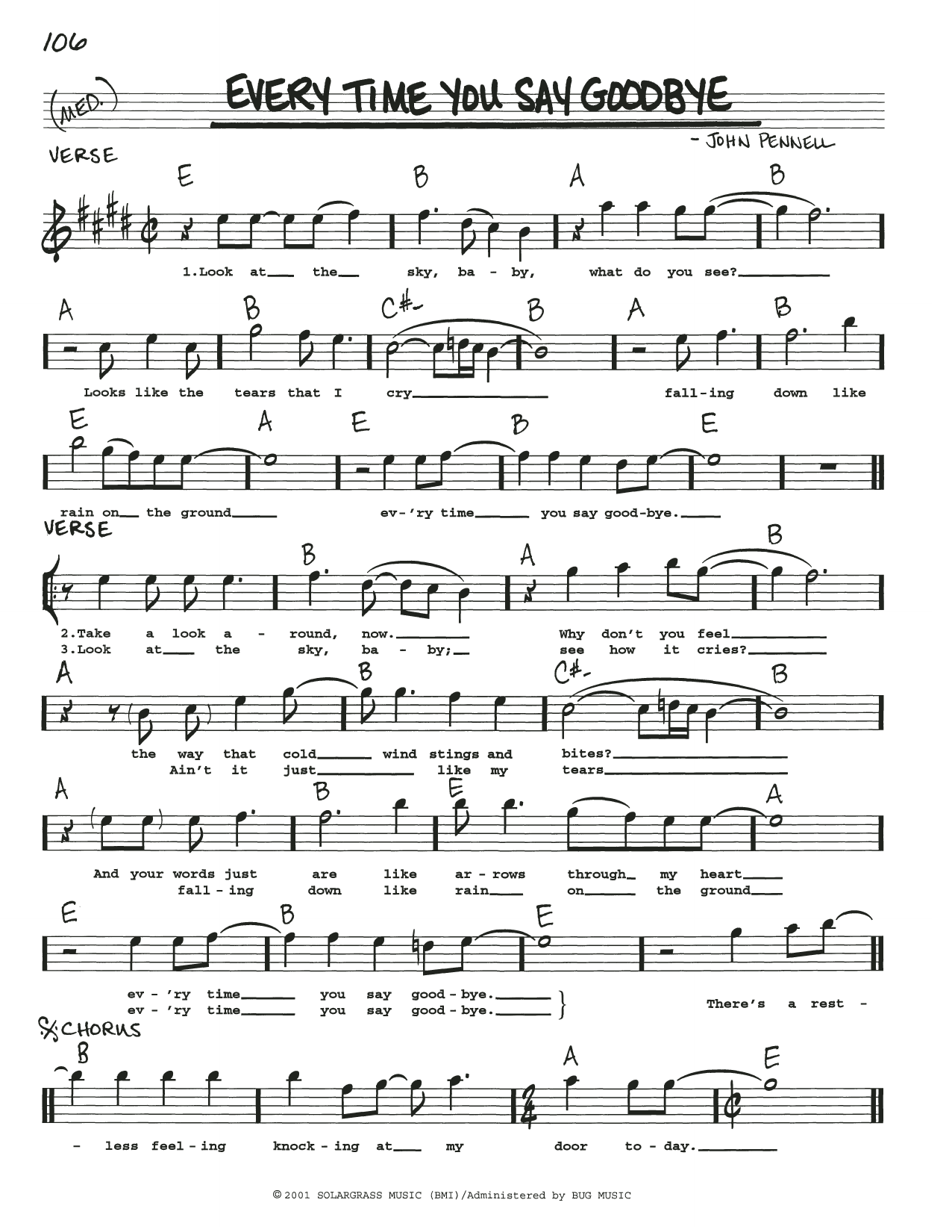 John Pennell Everytime You Say Goodbye Sheet Music Notes & Chords for Real Book – Melody, Lyrics & Chords - Download or Print PDF