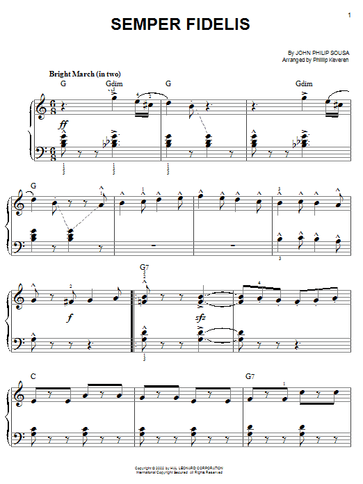 John Philip Sousa Semper Fidelis Sheet Music Notes & Chords for Piano - Download or Print PDF