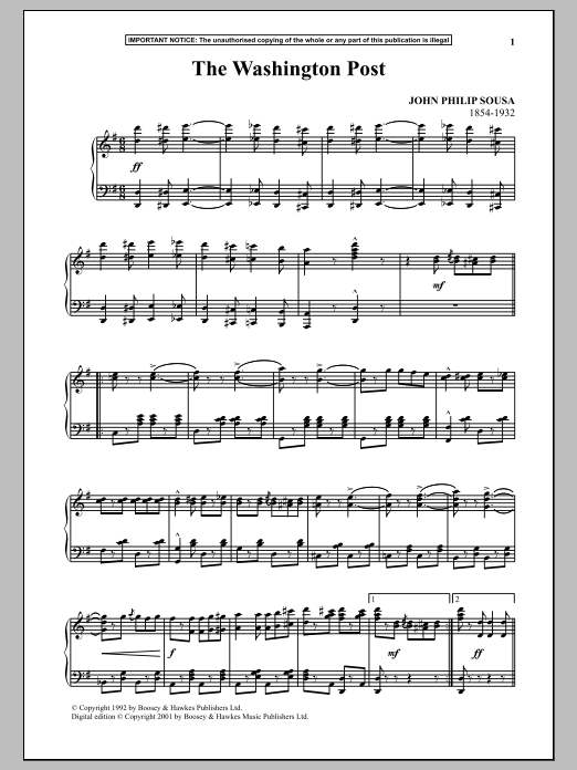 John Philip Sousa The Washington Post Sheet Music Notes & Chords for Piano - Download or Print PDF John Philip Sousa The Washington Post Sheet Music Notes & Chords for Piano - Download or Print PDF