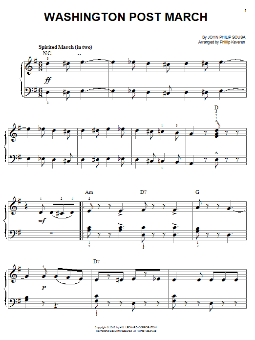 John Philip Sousa Washington Post March Sheet Music Notes & Chords for Easy Piano - Download or Print PDF