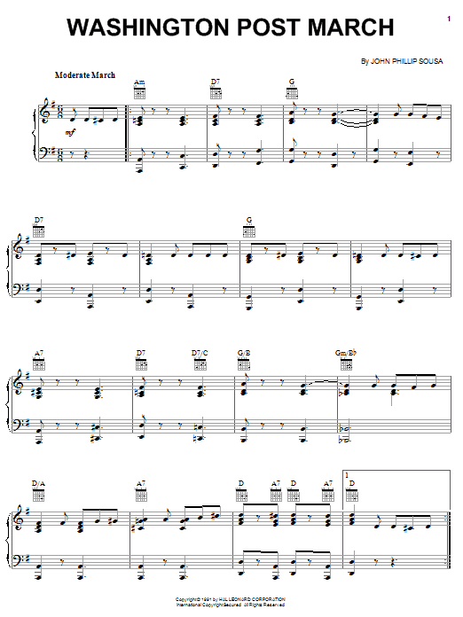John Philip Sousa Washington Post March Sheet Music Notes & Chords for Piano, Vocal & Guitar (Right-Hand Melody) - Download or Print PDF