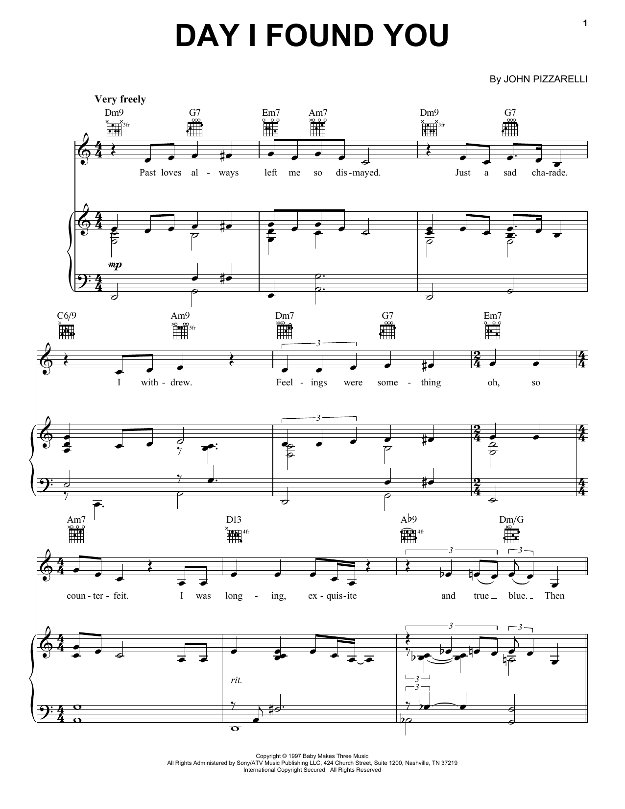 John Pizzarelli Day I Found You Sheet Music Notes & Chords for Piano, Vocal & Guitar (Right-Hand Melody) - Download or Print PDF