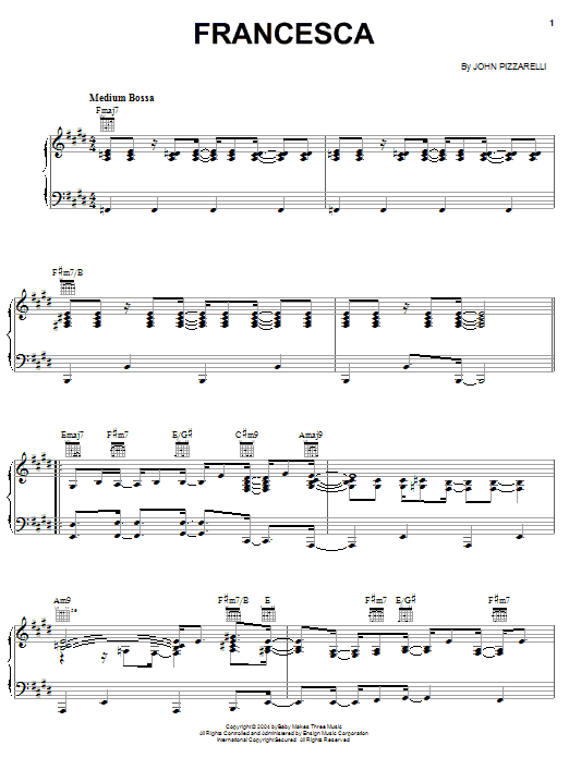 John Pizzarelli Francesca Sheet Music Notes & Chords for Piano, Vocal & Guitar (Right-Hand Melody) - Download or Print PDF
