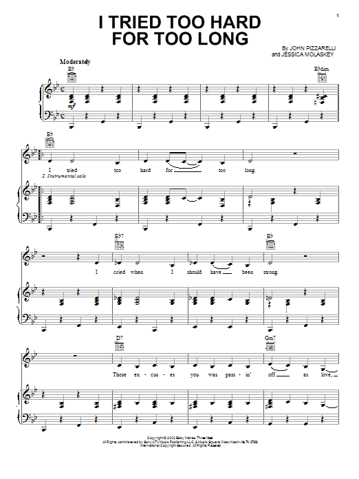 John Pizzarelli I Tried Too Hard For Too Long Sheet Music Notes & Chords for Piano, Vocal & Guitar (Right-Hand Melody) - Download or Print PDF