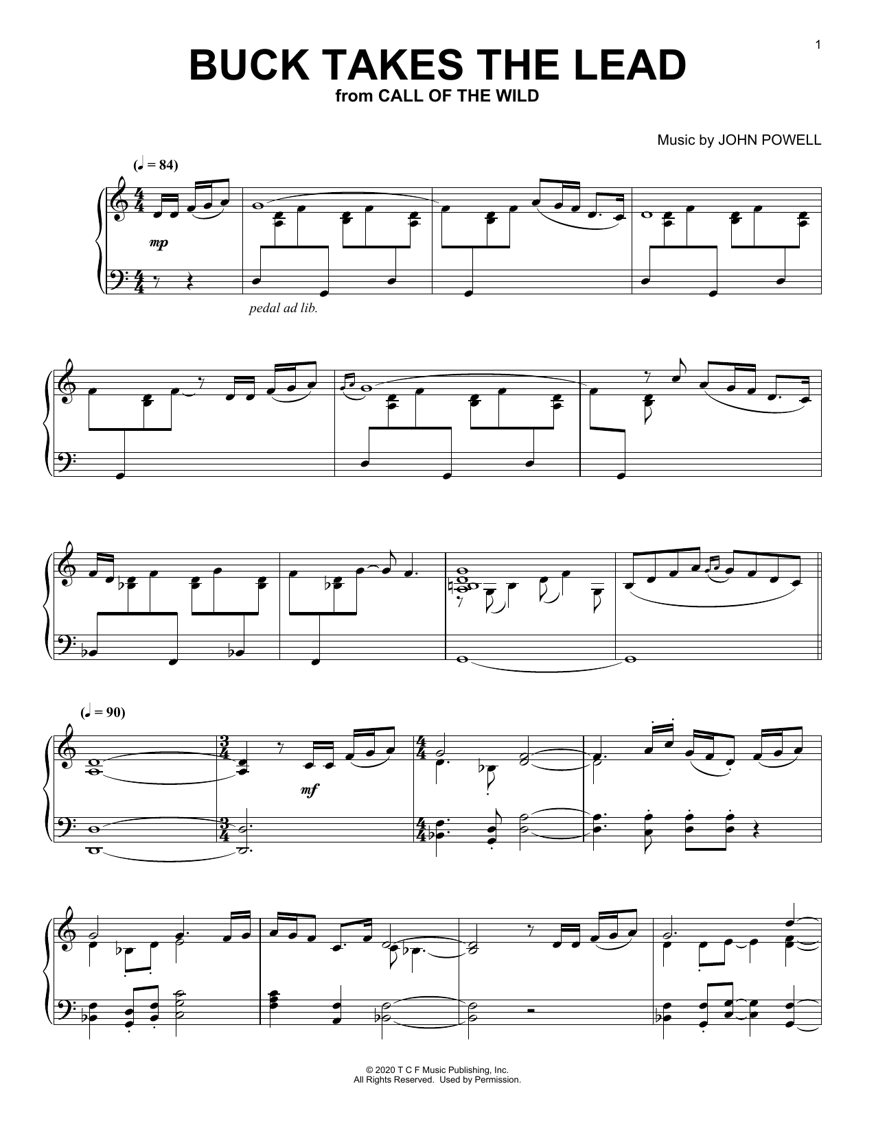 John Powell Buck Takes The Lead (from The Call Of The Wild) (arr. Batu Sener) Sheet Music Notes & Chords for Piano Solo - Download or Print PDF