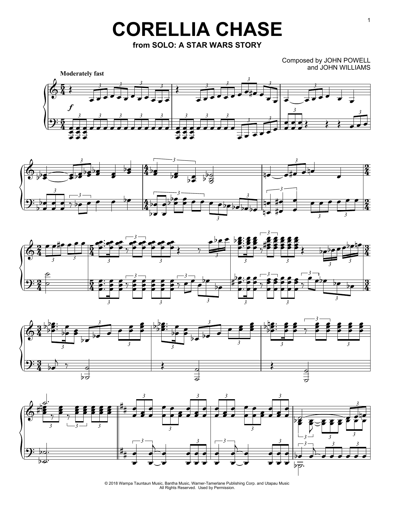 John Powell Corellia Chase (from Solo: A Star Wars Story) Sheet Music Notes & Chords for Easy Piano - Download or Print PDF