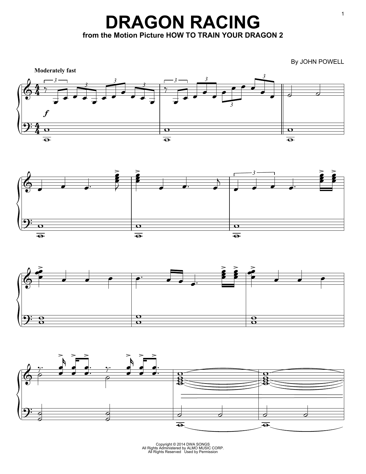 John Powell Dragon Racing (from How to Train Your Dragon 2) Sheet Music Notes & Chords for Piano - Download or Print PDF