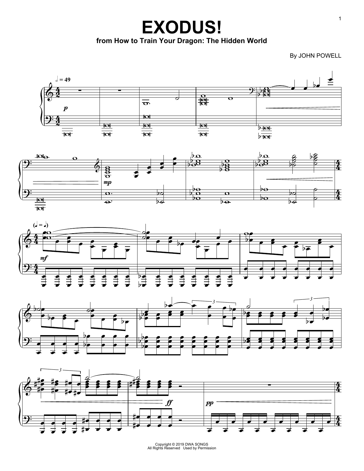John Powell Exodus! (from How to Train Your Dragon: The Hidden World) Sheet Music Notes & Chords for Piano Solo - Download or Print PDF