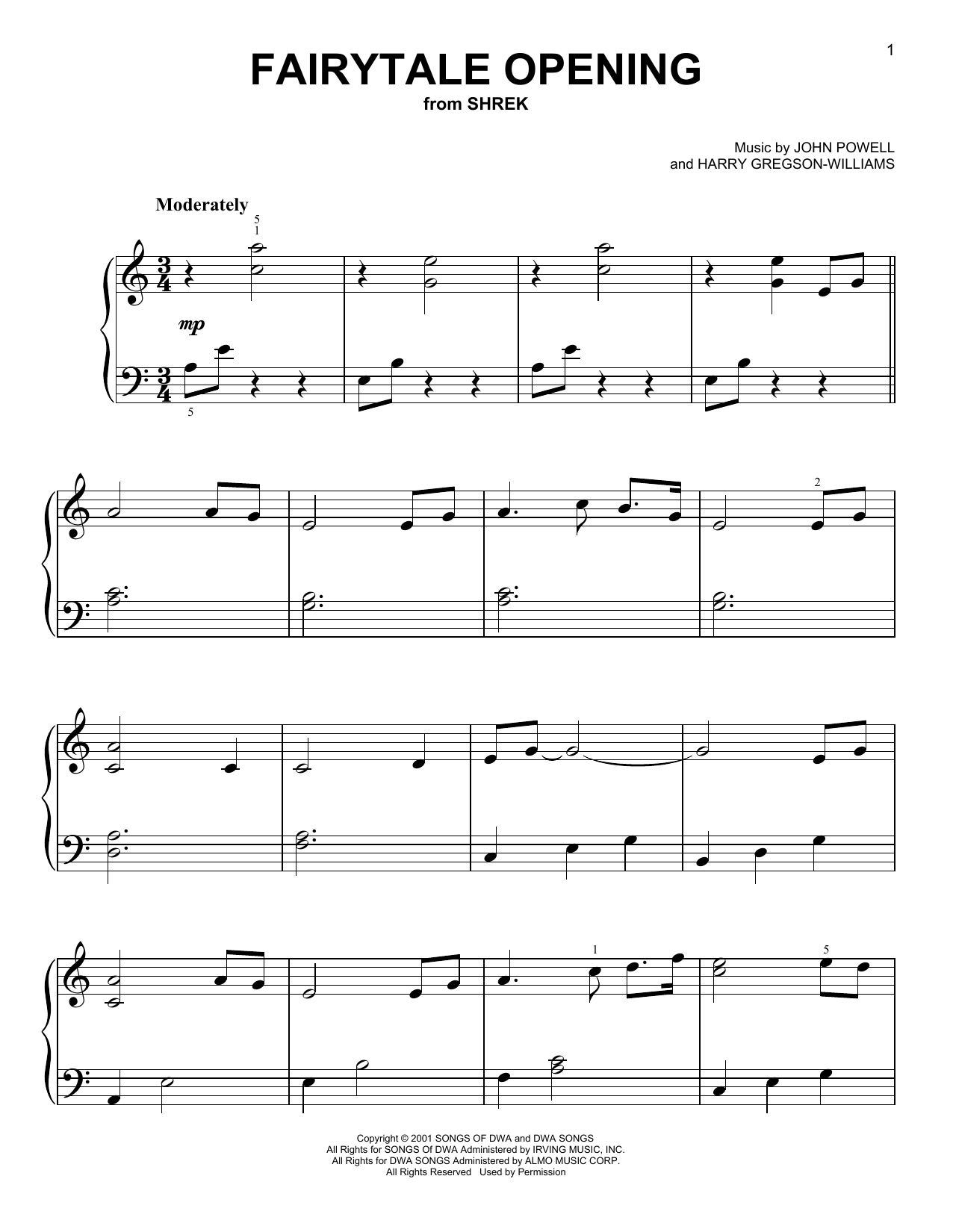 John Powell Fairytale Opening Sheet Music Notes & Chords for Easy Piano - Download or Print PDF