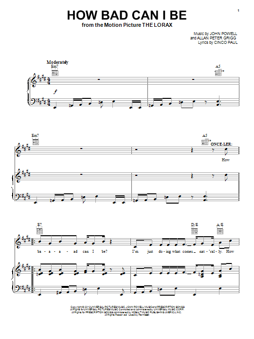 John Powell How Bad Can I Be Sheet Music Notes & Chords for Piano, Vocal & Guitar (Right-Hand Melody) - Download or Print PDF