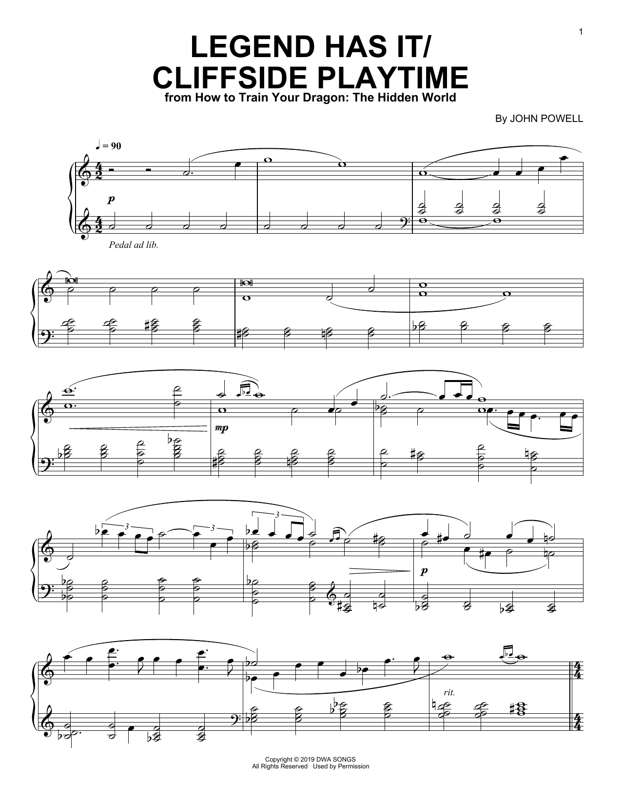 John Powell Legend Has It/Cliffside Playtime (from How to Train Your Dragon: The Hidden World) Sheet Music Notes & Chords for Piano Solo - Download or Print PDF
