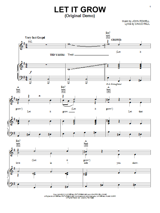 John Powell Let It Grow (Original Demo) Sheet Music Notes & Chords for Piano, Vocal & Guitar (Right-Hand Melody) - Download or Print PDF